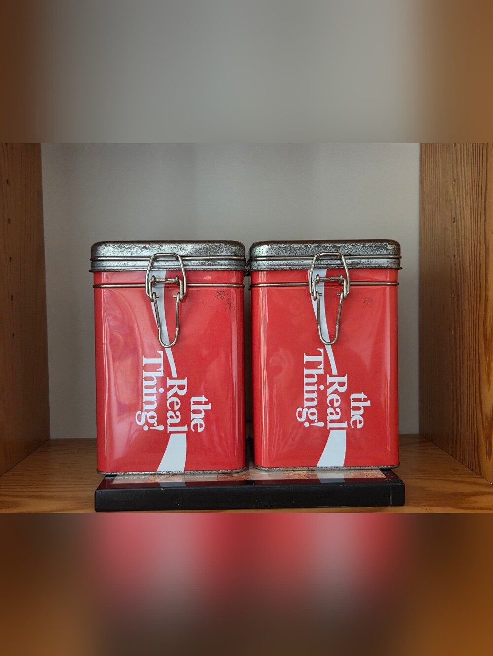 Vintage Coca-Cola Metal Storage Tins Set of 2 Red Latch Lid Canisters Coke